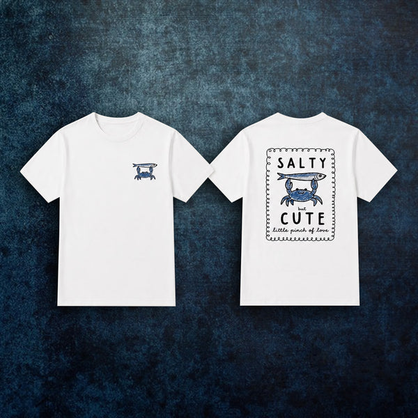 Salty But Cute Crab & Fish Graphic Tee | Coastal Beach T-Shirt